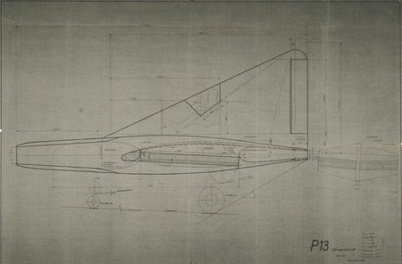 Side view blueprint drawing of the P13 aircraft.