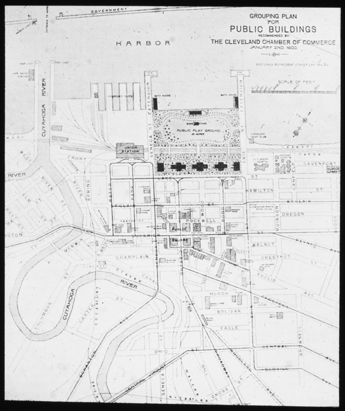 Public building grouping plan recommended by the Cleveland Chamber of Commerce, January 2nd, 1900, Cleveland, Ohio.