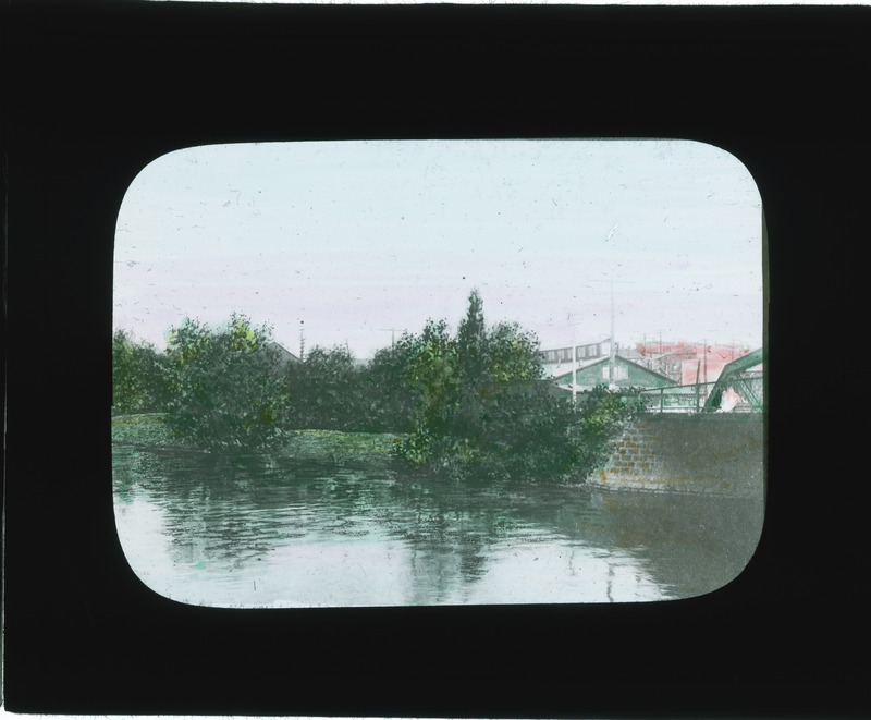 Conceptual drawing of river and surrounding buildings in Flint, Michigan.