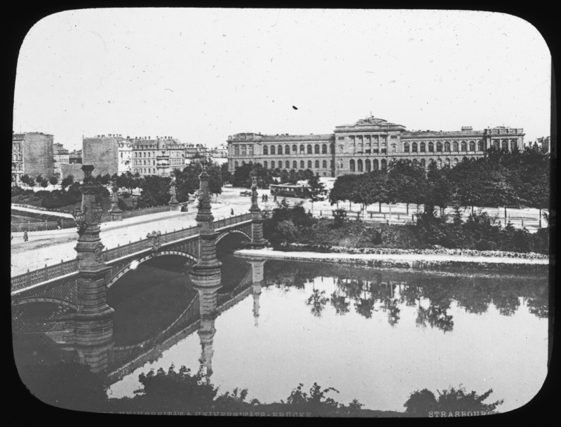 University Bridge with University Palace in background, University of Strasbourg, France.