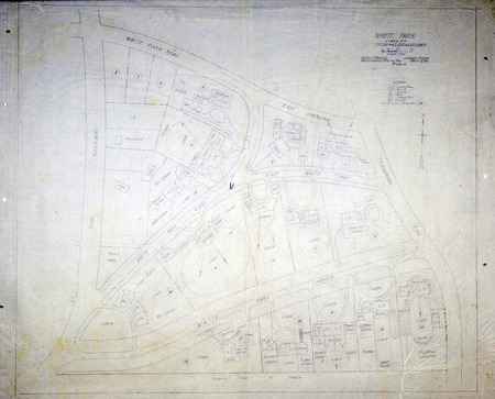 Land survey, study for lots and lot lines of White Park, Ithaca, New York, March 13, 1916. Pencil on tracing paper. Dimensions: 35 x 41.5 Scale: 1 = 40'.   Project number: 682
