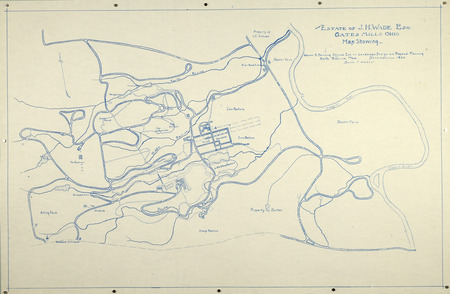 Map, showing the estate and surrounding property of J.H. Wade, Gates Mills, Ohio, December 1920. Blueline print. Dimensions: 24 x 36". Scale: 1 = 200'.   Project number: 712