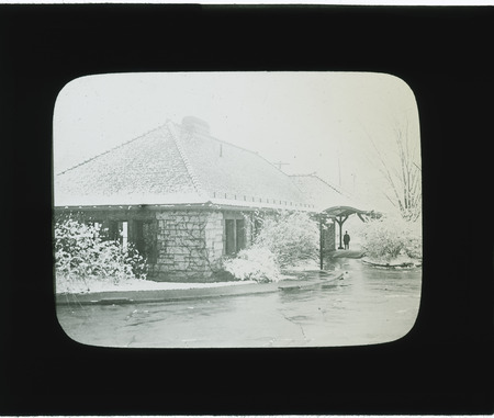 Station on the Boston and Albany railroad from the southwest in winter, Auburndale, Massachusetts.