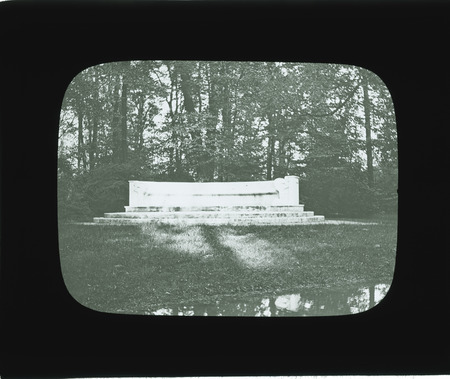 White marble exedra by Klenze in the Englischer Garten, Munich, Bavaria, Germany. "A beautiful thing in itself, but dropped in the woods as if from heaven, with no relation to anything near it." [Neg. Negus Schwanthaler].