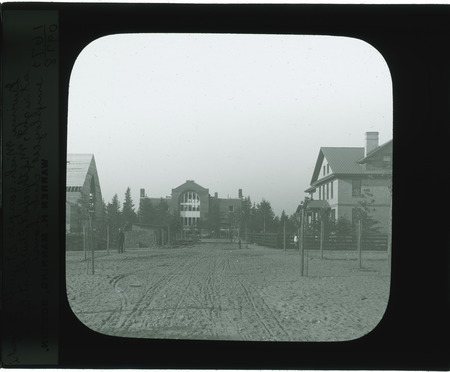 Jasper Street with hospital, Methodist church, employee club house, Gwinn, Michigan.