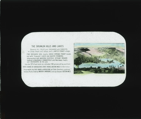 Legend and painting of Drumlin hills and lakes for an exhibit a the Panama Pacific Exposition 1915, Massachusetts.