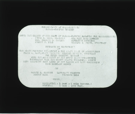 Typewritten title on model, Panama Pacific Exposition 1915, Massachusetts.