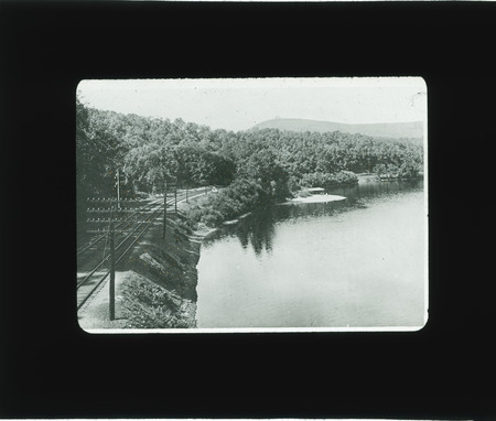 Connecticut River and railroad tracks, Holyoke, Massachusetts.