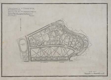 Item from a series that includes aerial perspectives, drawings, floor plans, maps, planting plans, site plans, sketches, and surveys. The locations are in the East and Midwest and include Milwaukee parks (Wisconsin), the University of Minnesota, Rock City Amusement Park (New York), Cleveland Museum of Art, the Mackinac Island State Park commission (Michigan), Oak Hill Cemetery (Youngstown, Ohio), Asheville University (North Carolina), and Western Reserve Academy (Ohio). The project numbers are indicated with the title of each object.  Cco: Ink on tracing cloth; 17 x 24 inches