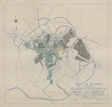 Item from a series that includes aerial perspectives, drawings, floor plans, maps, planting plans, site plans, sketches, and surveys. The locations are in the East and Midwest and include Milwaukee parks (Wisconsin), the University of Minnesota, Rock City Amusement Park (New York), Cleveland Museum of Art, the Mackinac Island State Park commission (Michigan), Oak Hill Cemetery (Youngstown, Ohio), Asheville University (North Carolina), and Western Reserve Academy (Ohio). The project numbers are indicated with the title of each object.  Cco: Colored pencil on blueline print; 35 x 37 inches