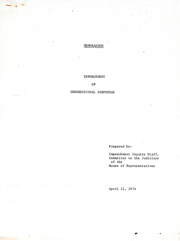 Memorandum discussing the issuing and enforcing of congressional subpoenas in regards to the ongoing impeachment investigation.