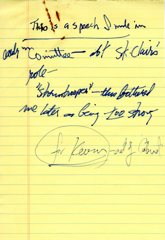 Draft of a speech that Edward Mezvinsky made in committee about the role James St. Clair was attempting to play in the impeachment inquiry.