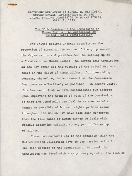 Statement to the United Nations Commission on Human Rights providing an overview of the 35th session of the commission and the U.S. delegation participation.