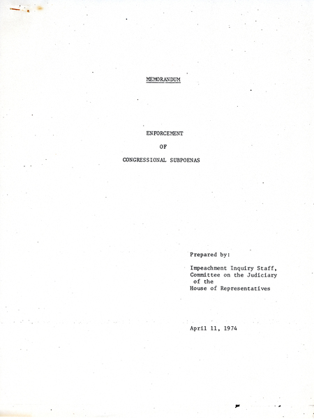 Memorandum discussing the issuing and enforcing of congressional subpoenas in regards to the ongoing impeachment investigation.