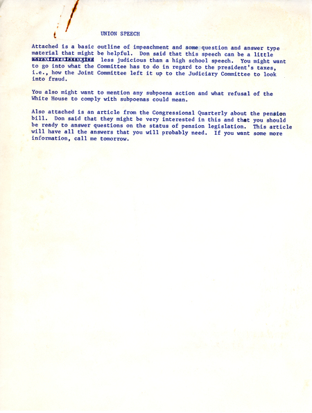 Outline of points to present in a speech about impeachment procedure and ongoing investigations.