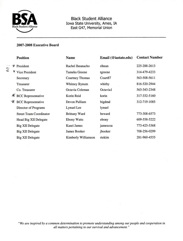 List of Black Student Alliance Executive Board members.