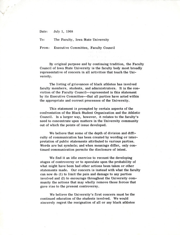 Letter from the Executive Committee of the Faculty Council regarding the grievances and how faculty can support Black students.