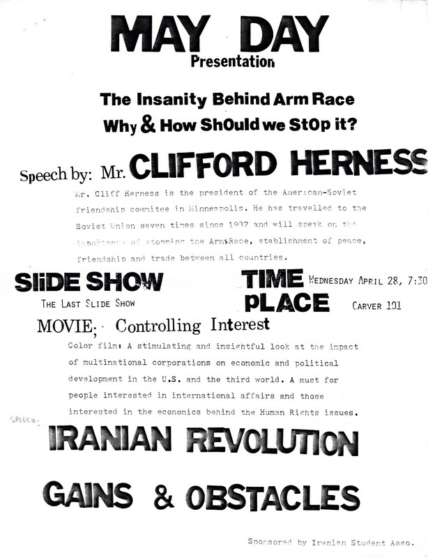 Speeches, slide show, and movie sponsored by Iranian Student Association.