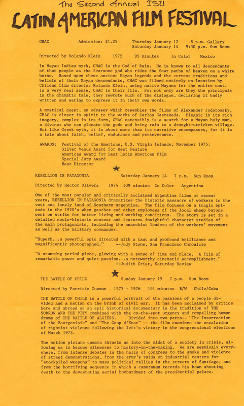 Flyer announcing the films, descriptions of them, and the dates they will be shown.