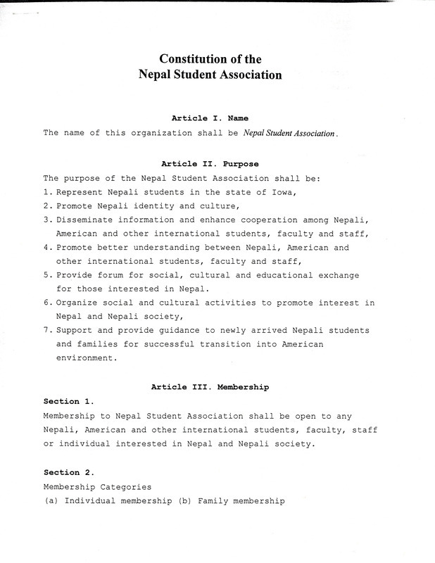 Constitution laying out the purpose, membership, and executive board of the organization.
