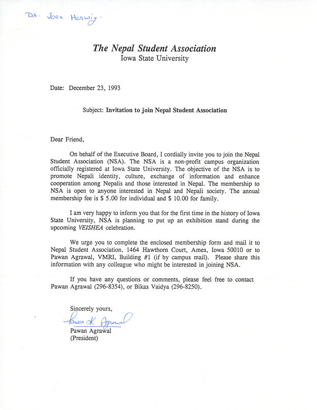 Memo soliciting people to join the organization.