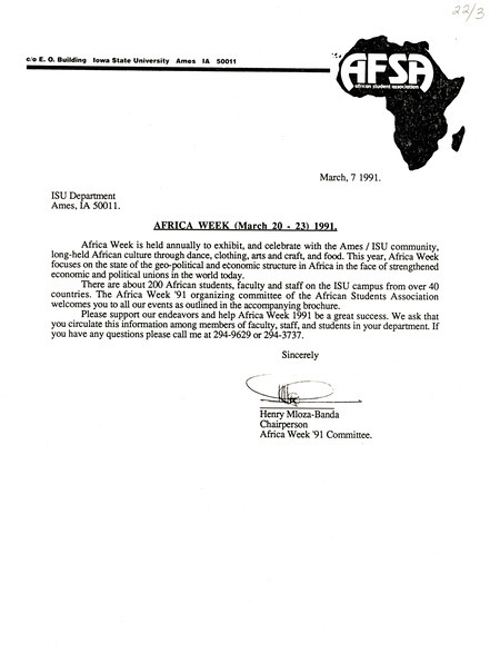 Announcement sent to Iowa State departments on the upcoming events and purpose of the weeklong celebration.