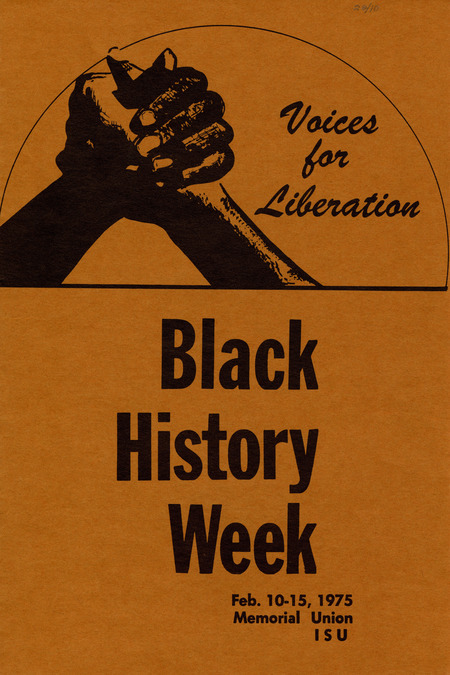 Program for Black History week titled "Voices for Liberation".