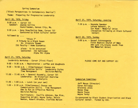 List of events for the Black Perspectives in Contemporary America Symposium: Preparing for Progressive Leadership.