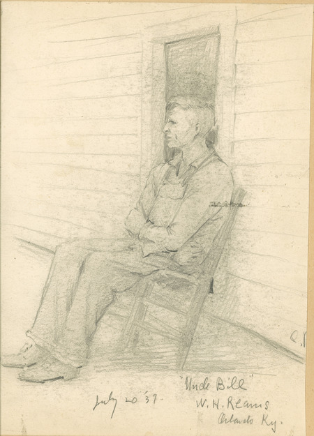Sketch of "Uncle Bill," W. H. Reams of Orlando, Kentucky, July 20, 1939. Part of a series completed by Christian Petersen. Cco: Pencil on paper