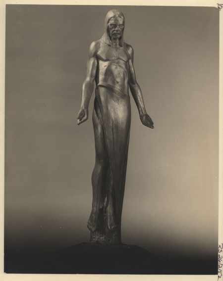 Photo of painted plaster sculpture titled "Cemetery Christ: Model for Campus Cemetery" by Christian Petersen.