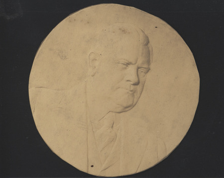 Portrait roundel of George Kuhns, former president of Bankers Life. The image is cropped round, while the original work of art is a rectangle.