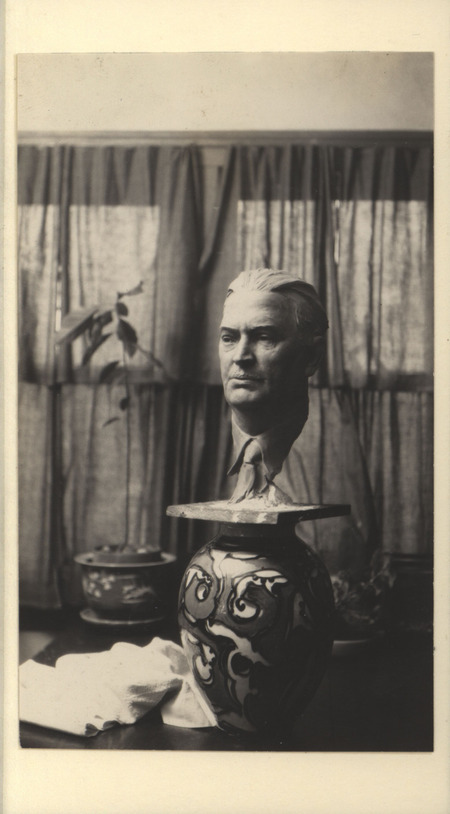 Photograph of a portrait bust of, Leslie Young Correthers, by Christian Petersen.