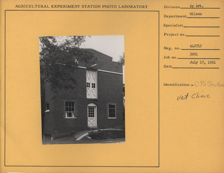 Photograph of the exterior of Christian Petersen's studio on the Iowa State University campus.