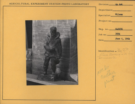 Photograph of a painted plaster sculpture figure of Vitus Bering, Danish explorer and namesake of the Bering Strait. The figure was created by Christian Petersen.