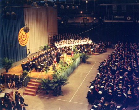 Photograph of the inauguration ceremony of William Robert Parks as the eleventh president of Iowa State University.