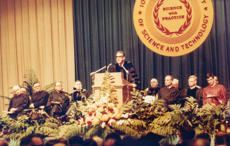 Photograph of President William Robert Parks delivering his inauguration address.