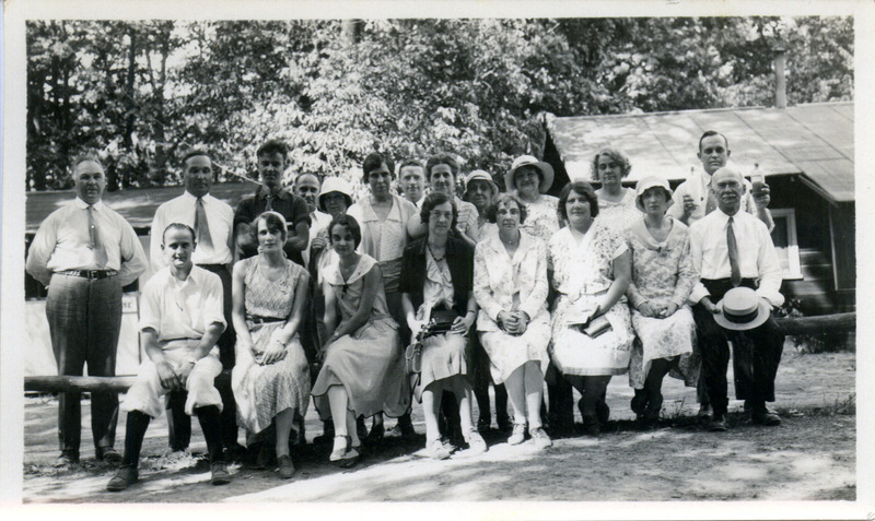 A group at the American School of Wildlife Protection located at McGregor, posing outside, August 12-16, 1931. Photograph originally titled "Group at McGregor Wild Life School." Rosene provides details on back of photograph.