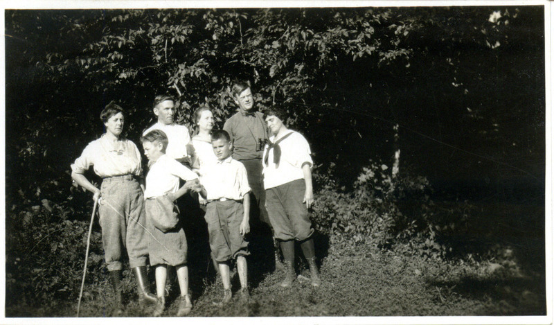 A group of Iowa Ornithologists' Union birders, including Walter Rosene (back left) and Arthur J. Palas (back right). Photograph originally titled "IOU Birders."