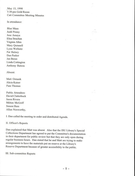 Minutes containing updates on committee activities as well as discussion on what the committee needs to review.