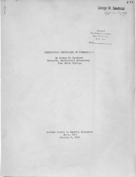 Contains the text to a lecture on using statistics in forecasting given for a lecture course in highway economics.