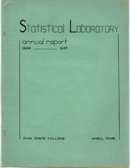 Contents: Personnel -- Activities of the Statistical Laboratory -- Finance -- Teaching and Training -- Special Services: Design of Experiements, Design of Samples, Computation Services -- Research: Mathematical Statistics, Design of Experiments, Design of Samples -- Statistical Examination of Climatological Data: Network Problem of Observation Stations, Drought Problem, Rainfall Frequency, Relationships of Sunshine and Cloudiness, Frost Occurence in Iowa, Climatological Normals -- Miscelleanous Activities: Cooperation with the North Carolina Agricultural Experiment Station, Activities Related to Statistical Organizations, Participation in Public Discussion -- Publications