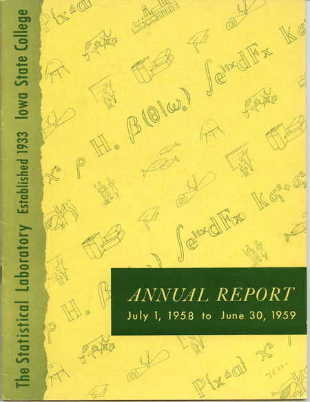 Contents: Organizational Chart -- Personnel -- Research: Statistical Laboratory Research Projects, Industrial Science Research Institute, Iowa Agricultural and Home Economics Experiment Station, Participation in Operations Analysis Standby Unit, USDA Agricultural Marketing Service -- Consulting: General Statistical Laboratory Consulting, Iowa Agricultural and Home Economics Experiment Station, Off-campus Advisory Assignments -- Operational Work: Survey Group, Computing -- Publications: Papers and Textbooks with Summaries, Abstracts of Unpublished Papers Presented at Professional Meetings, Book Review -- Teaching: Course Offerings in Statistics, Postdoctoral Studies, Degrees Granted and Positions Taken, Summaries of Unpublished Theses, Graduate Appointments and Fellowships, Seminars