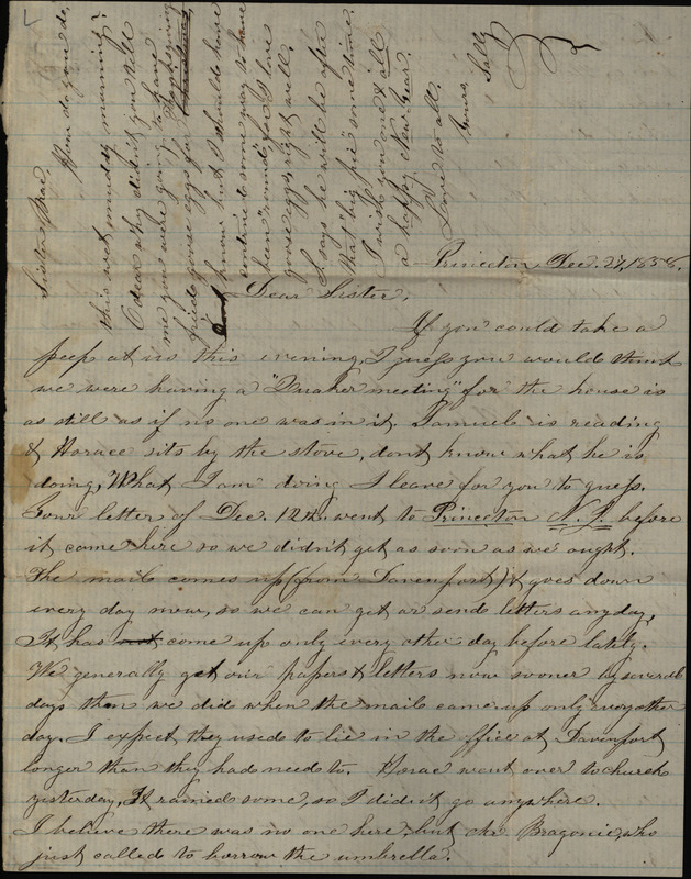 Letter from Sarah Underwood to her sister Ann E. Tefft, December 27, 1858, describing tallow making, preparation for Christmas, the Christmas meal, and missing her family.