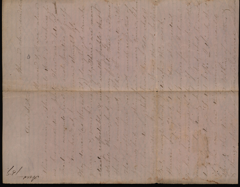 Letter from Sarah Underwood to Ann E. Tefft, November 1859, criticizing the local parties and the types of people who attend them, recollections of places Sarah knew in Rhode Island, and describing a recent visit from the Ammon family.
