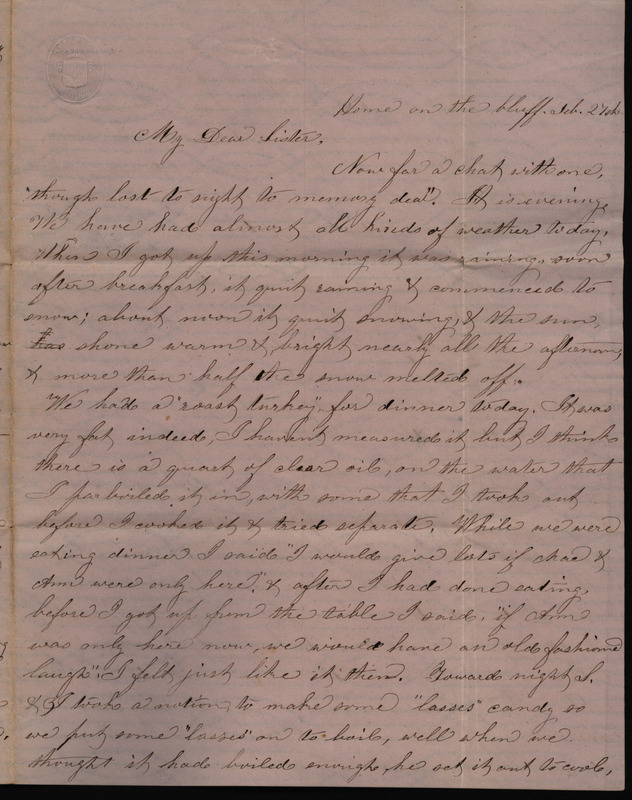 Letters from Sarah Underwood to Ann E. Tefft and John Tefft describing roasting turkeys, making molasses candy, the weather, the mail service, and asking for news of friends and family.