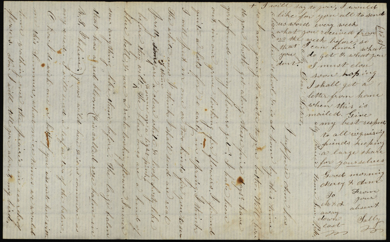 Letter from Sarah Underwood to Ann E. Tefft and Mae Tefft describing the local wild flowers, an injured bird she is caring for, and requesting more letters from her sisters.