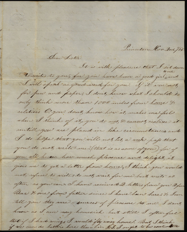 Letter from Sarah Underwood to Ann E. Tefft, November 2, 1856, describing her homesickness, houses and churches in her neighborhood, the location of the house they are building, damage to their trunks shipped from Rhode Island, "Indians" she saw in Chicago, and news of neighbors.