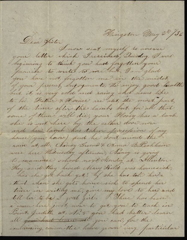 Letters from Sarah Underwood and Mae Tefft to Ann E. Tefft and Nancy, describing lambing season, commenting on teaching certification, and sharing news of friends and family.