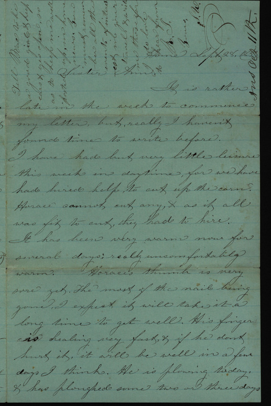 Letter from Sarah Underwood to Ann E. Tefft describing farm work, gathering nuts, treating illness with an herbal remedy, and soap making.