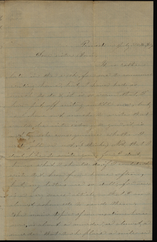 Letter from Sarah Underwood to Ann E. Tefft describing an attempted murder in the area.